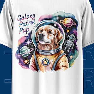Cachorro de patrulla galáctica PNG clipart / Diseño de sublimación de astronauta golden retriever / Arte de perro espacial para camisetas, tazas y calcomanías