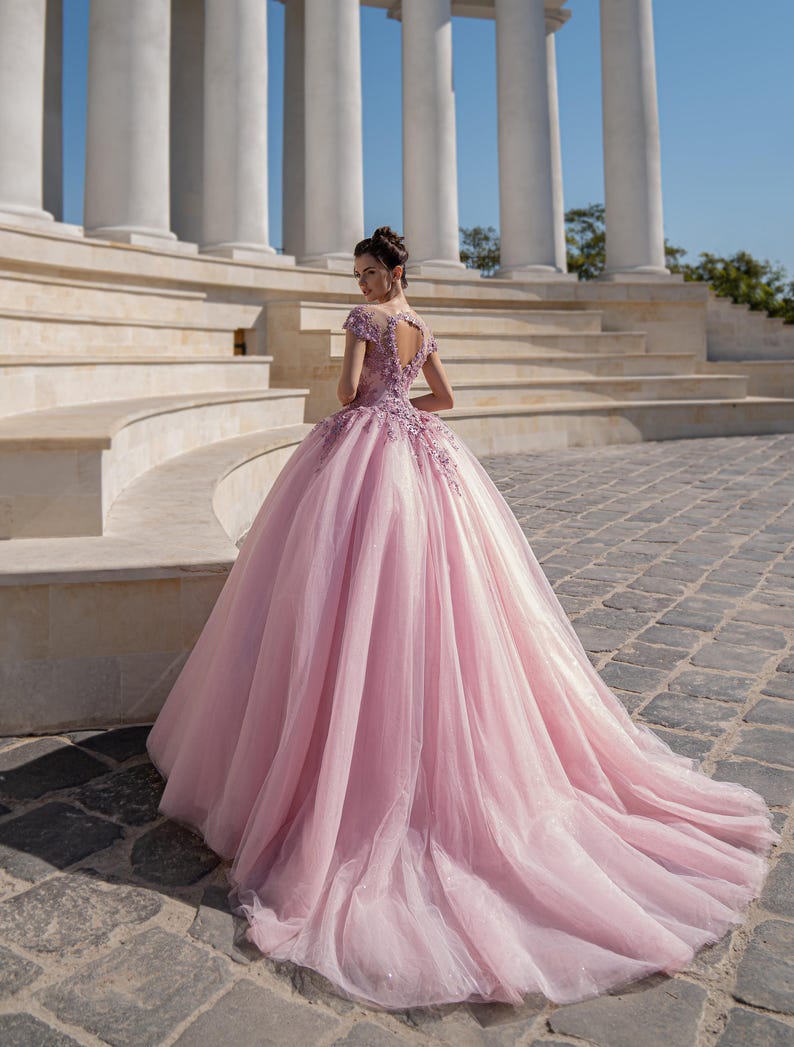 Elegant Pink Strapless Lace Applique Tiered Ruffle Sweet 15 Quinceanera Ball Gown DP8226