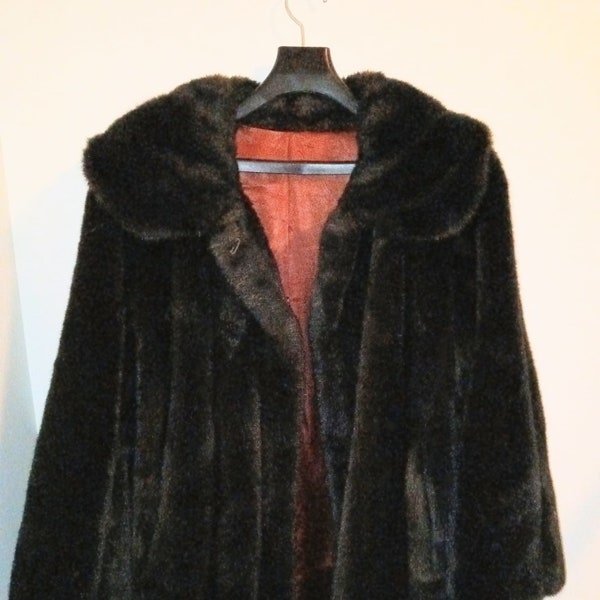 1960s Vintage Tissavel from France for Country Pacer, Faux Fur Jacket, Faux Mink, Mid Hip Length Swing Coat