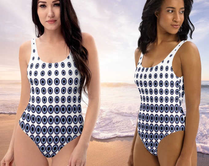 60s Style Swimsuit,  Halftone One-Piece Swimsuit, Maillot, Polka Dot Swimsuit
