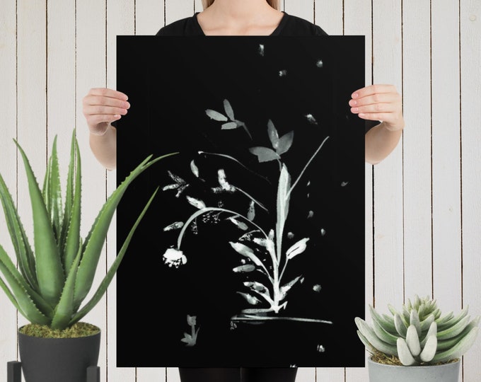 Unframed Floral Wall Art, Outdoor Nature, Black and White Decor, Floral Home and Office Decor, Therapist Office Decor, Floral Poster