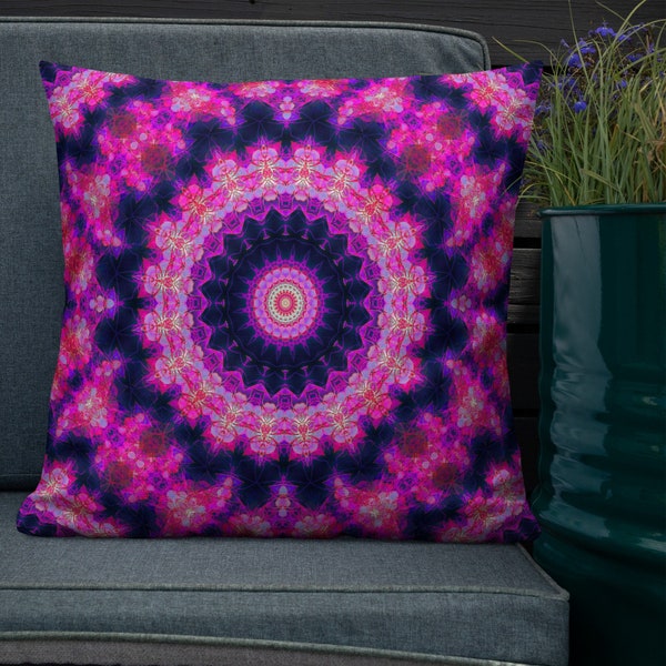 Pink Throw Pillow, Bohemian Decor, Eclectic Home Decor, Fractal Art, Throw Pillow, Housewarming Gift, Jewel Tone Pillow