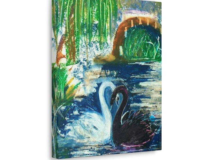 Nature Scene Bird Painting Canvas Print, Swan Wall Art, Home or Office Decor
