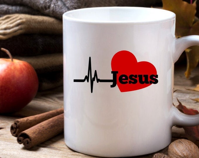 Jesus In My Heart Mug, Faith Christian Housewarming Gift, Mugs with Motivational Sayings