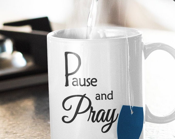 Pause and Pray Motivational Quote Coffee Mug, Faith Based God Gift Under 20 Dollars, Christian Saying Coffee Mug