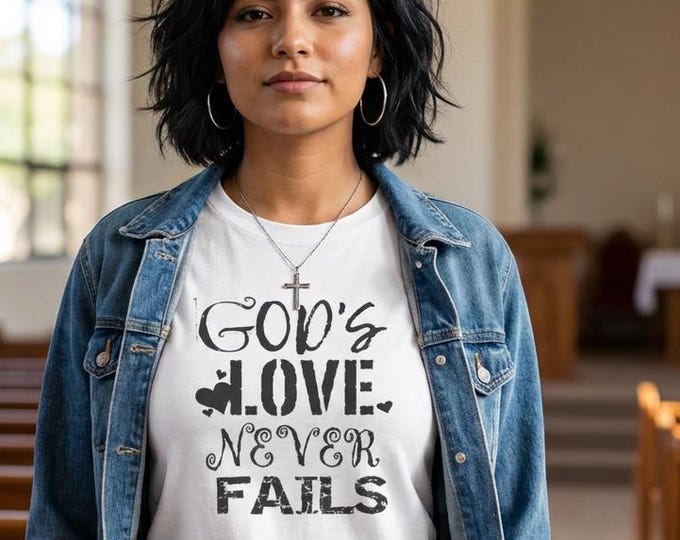 God's Love Never Fails Christian Clothing Tshirt for Women, Motivational Christian Shirt, Inspirational Faith Based Apparel
