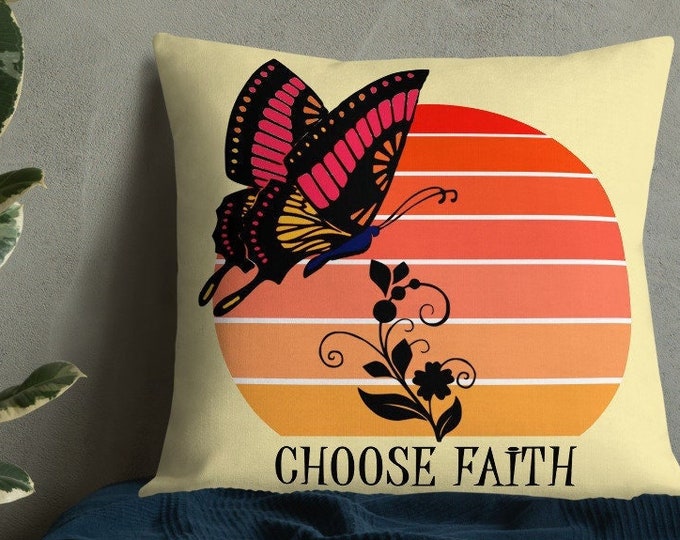 Christian Decor - Contemporary Decor - Faith Decor - Country Home Decor -- Inspirational Decor - Butterfly Decor - Sunset Design Pillow
