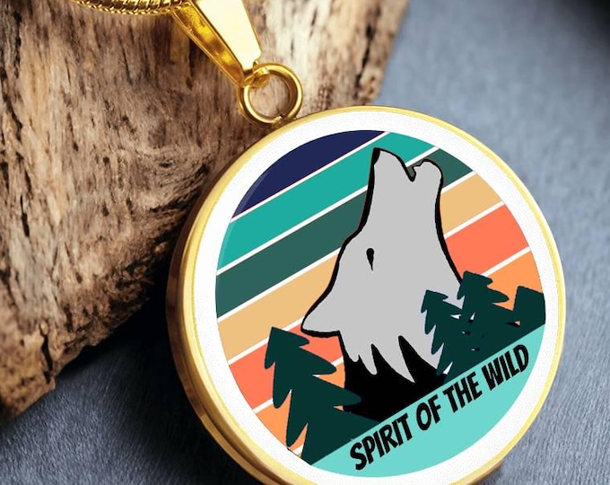 Personalized Wolf Moon Necklace, Wolf Spirit Animal,  Wolf Jewelry, Hunting Gifts, Fathers Day Gift, Wolf Lover Gift, Wearable Art