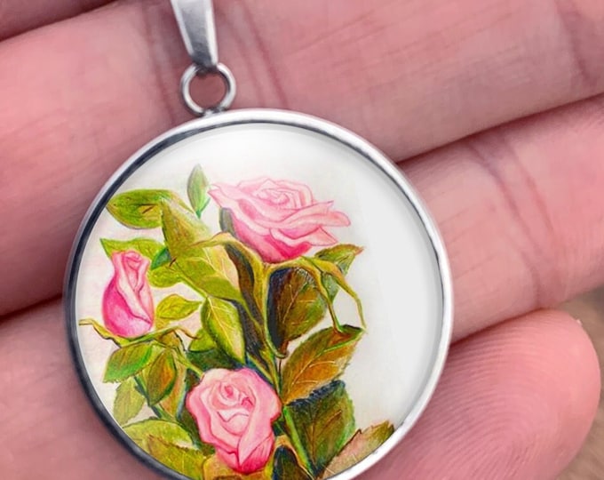 Personalized Mothers Day Flower Gift for Her, Rose Pendant, Rose Charm, Wearable Art Rose Necklace, Rose Art Necklace, Rose Lover Necklace,