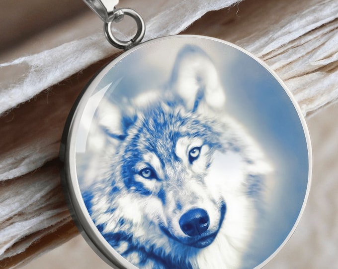 Personalized Wolf Necklace - Blue Wolf Pendant Wearable Art Jewelry for Nature Lovers | Unique Gift for Her & Him | Wolf Lover Accessory