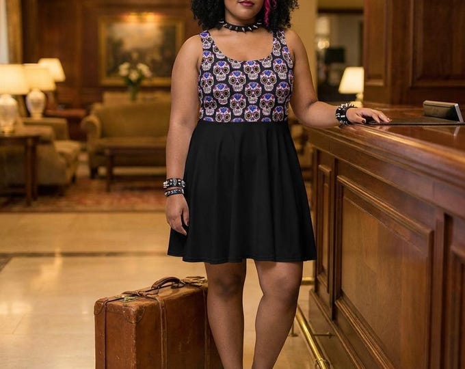 Sugar Skull Skater Dress, Alternative Clothing Flared Mini Dress