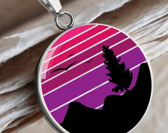 Personalized Nature Lover Necklace, Hiker Gift, Mountain Scene, Outdoor Lover Jewelry, Minimalist Wearable Art, Layering Necklace