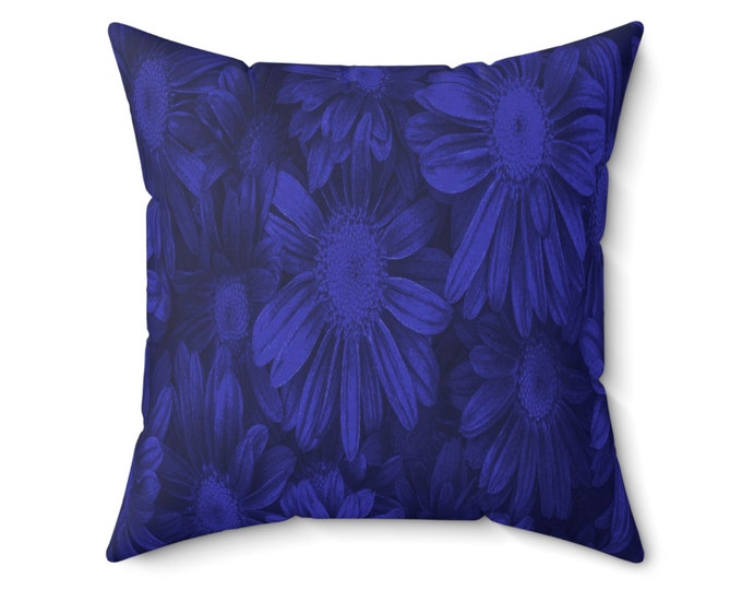 Contemporary Navy Royal Blue Floral Throw Pillow, Jewel Tone Decorative Cushion, Dark Blue Couch Pillow, Recycled Polyester Material