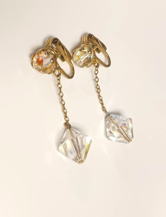 Vintage AB Crystal Earrings, Vintage 1960s Dangle… - image 7