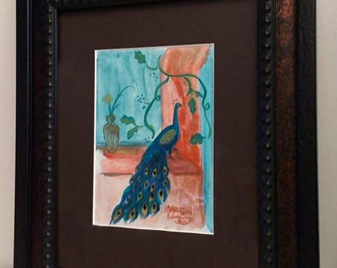 Bird Wall Art, Bird Art, Peacock Painting, Metallic Acrylic Painting, Original Art, Framed Art, Garden Painting