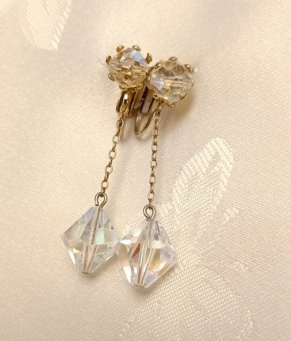 Vintage AB Crystal Earrings, Vintage 1960s Dangle… - image 5