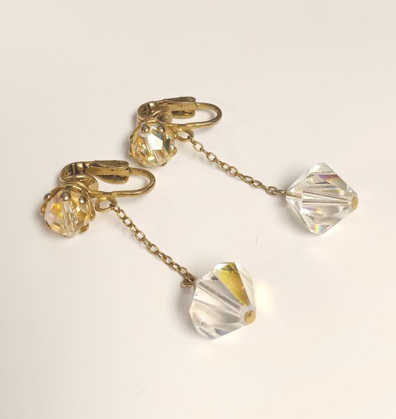 Vintage AB Crystal Earrings, Vintage 1960s Dangle… - image 3
