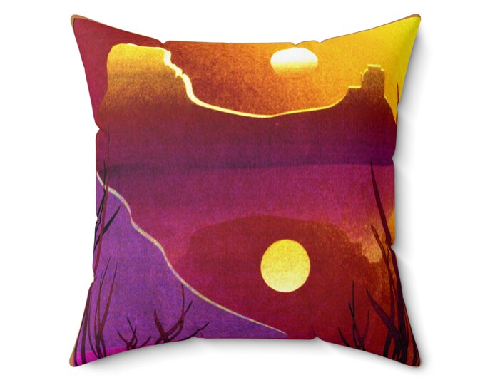 Faux Suede Sofa Sunset Throw Pillow, Earth Tones Home Decor, Golden Desert Housewarming Gift, Guest House Pillow, Office Decor Pillow