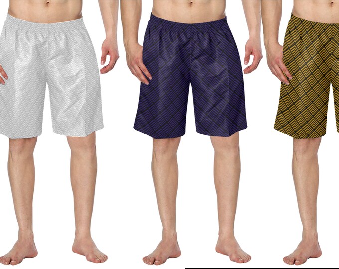 Mens Swimwear Mens Trunks Silver Gold and Navy Chevron Mens Knee Length Swim Trunks