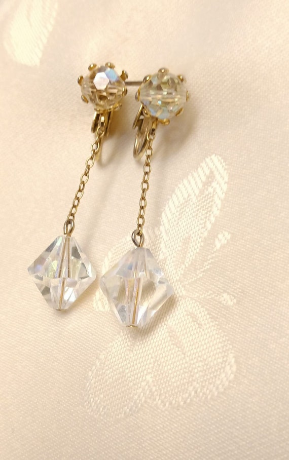 Vintage AB Crystal Earrings, Vintage 1960s Dangle 
