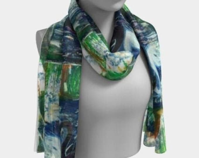 Long Wearable Art Scarf, Oversized Chiffon Head & Neck Fashion Accessory, Unique Statement Piece