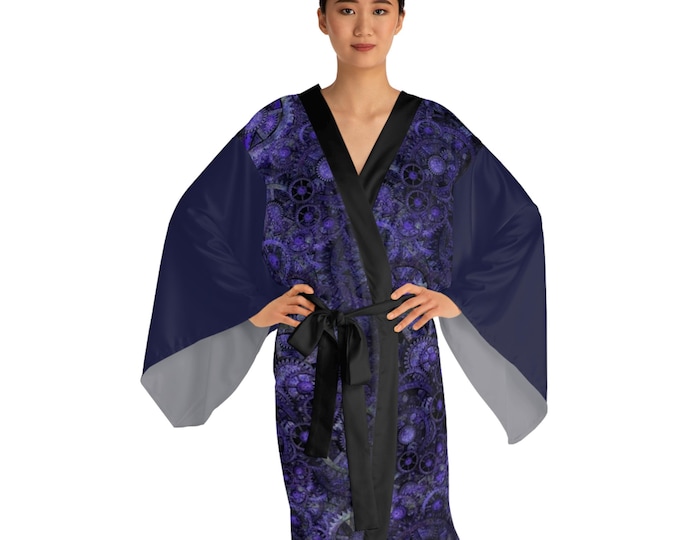 Steampunk Long Sleeve Kimono Spa Robe, Cozy Lounge Wear Nightgown, Gift for Her, Fashion Statement