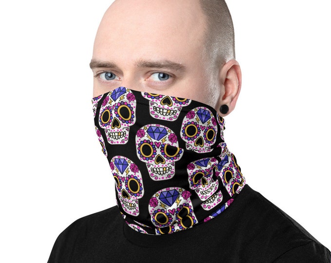 Goth Face Mask - Sugar Skull Goth Scarf - Punk Neck Warmer - Sugar Skull Scarf - Neck Gaiter For Men or Women