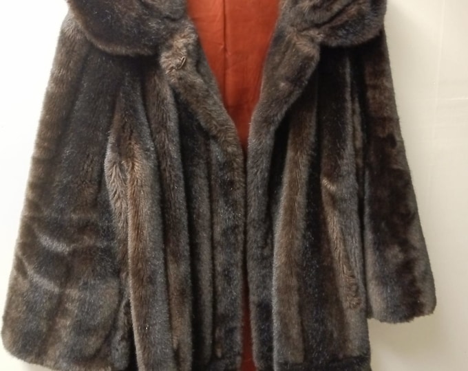 Vintage 1960s Faux Fur Coat, Tissavel from France for Country Pacer, Faux Fur Jacket, Faux Mink, Mid Hip Length Swing Coat