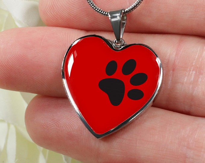 Personalized Paw Print and Heart Layering Necklace, Dog Cat Lover Paw Print Pet Memorial Jewelry, Animal Lover Charm Pendant