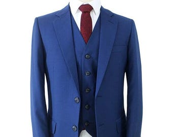 Men's tailored suit | 3-piece suit | Classic Navy | worsted wool | Lightweight & breathable