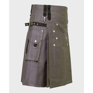 Grey Utility Kilt for Active Man with Cargo Pockets