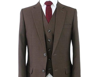 Men's tailored suit | 3-piece suit | Brown | worsted wool | Lightweight & breathable
