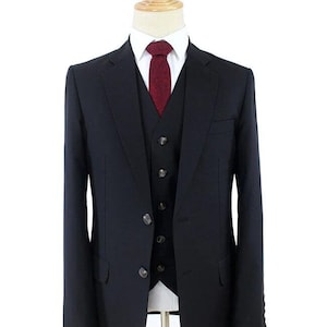 Men&#39;s tailored suit | 3-piece suit | Classic Black | worsted wool | Lightweight & breathable