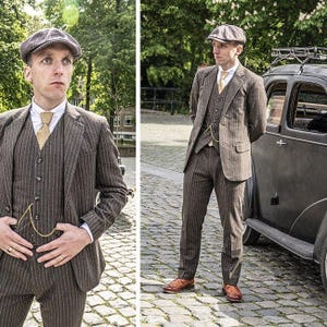 Men&#39;s tailored suit | 3-piece suit | brown striped Tweed | Luca Changretta | Peaky Blinders