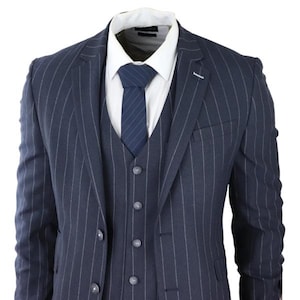 Mens 3 Piece Navy Pinstripe Suit | Vintage 1920s Retro Style
