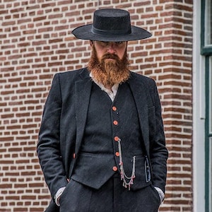 Men&#39;s tailored suit | 3-piece suit | black tweed | Alfie Solomons | Peaky Blinders