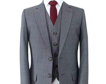 Men's tailored suit | 3-piece suit | Grey | worsted wool | Lightweight & breathable