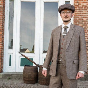 3-Piece Tweed Suit Classic Light Brown Barleycorn Tweed