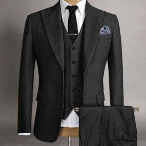Thomas Shelby Peaky Blinders Charcoal Wool Suit | 1920s Vintage Men&#39;s 3-Piece Gangster Suit