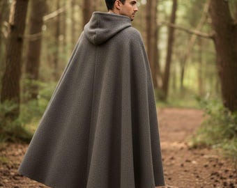 Handmade Hooded Wool Cloak for Men | Medieval Cloak Cape | Warm Winter Wool Cape | Viking Fantasy Cloak | LARP & Cosplay Outerwear