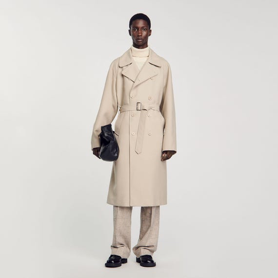 Long Trench Coat White Beige for Men Sandro Paris UK