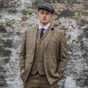 Suit for men | 3-piece suit | Brown Overcheck | Arthur Shelby | Peaky Blinders