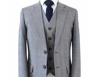 Men's tailored suit | 3-piece suit | Grey | worsted wool | Lightweight & breathable