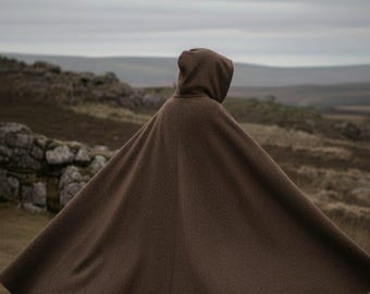 Handmade Hooded Wool Cloak for Men | Medieval Brown Cloak Cape | Viking & Fantasy Cloak | Warm Winter Wool Cape | LARP Cosplay Outerwear