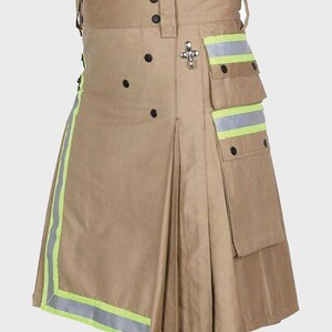 Khaki Firefighter Utility Kilt with Silver Stripes