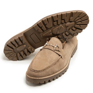 Men&#39;s Suede Loafers | Tan Slip-On Dress Shoes | Chunky Sole Moccasin | Smart Casual Bit Loafers | Suede Driving Shoes | Gift for Him
