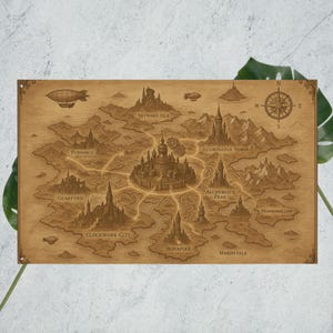 Steampunk Fantasy Kingdom-kaart – industriële magische muurvlag – RPG-wereldkaartposter voor gamers en schrijvers