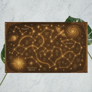 Carte des étoiles astrales - Drapeau mural céleste fantastique pour décoration de magie de l'espace et de RPG - Poster du royaume cosmique