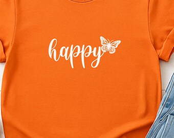 Camiseta Mariposa Feliz – Gildan 6400 – Camiseta con Estampado de Mariposa – 3 Diseños