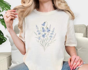 Camisa azul con flores silvestres – Camiseta floral – Camisa de naturaleza primavera verano